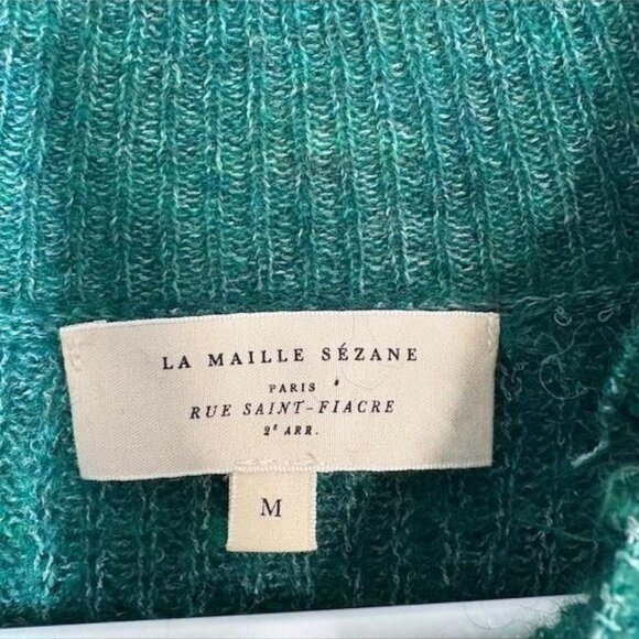 Sezane La Maille Sweater Womens Medium Green Mohair Merino Wool Button Shoulder - Picture 3 of 7